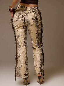 MUSERA 中腰仿马毛动物纹流苏喇叭裤，适合夜间外出、优雅性感派对场合以及夏季休闲穿着。 - 彩色 - 查看 4