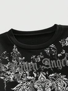 ROMWE MEN Goth Men's Cross Print Crew Neck Pullover Sweatshirt - Black - View 3