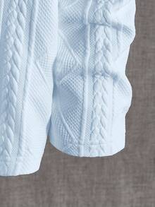 EASEVO Áo thun tay dài cổ tròn họa tiết hình thoi tai lúa mì dáng rộng cho nam cỡ lớn - Màu xanh nhạt - Xem 4