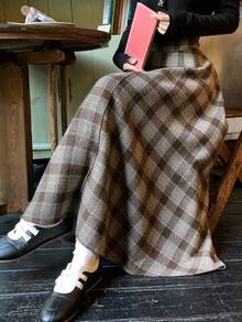 DAZY 休闲通勤格子长裙，秋冬季 - 霧霾藍 - 查看 3