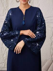 Al Najma Women's Turkish Maxi Dress & Arabic Traditional Abaya Kaftan Jalabiya Dress - Royal Blue - View 4