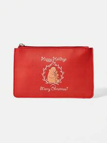We Bare Bears X SHEIN 1pc Fashionable Large Capacity Jujube Red Card & Coin Purse Wallet - Jujube - View 6