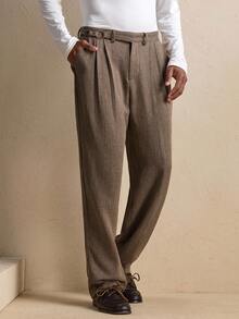 Business Casual AKNOTIC 男士人字纹提花宽松长裤，适合圣诞派对、商务休闲、秋季穿着，也可作为男友礼物、假日或新年装扮。 - 卡其色 - 查看 2