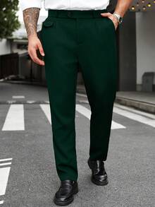 Manfinity Mode Herren Große Größen Einfarbige gerade Hose mit schrägen Taschen, vielseitig für Arbeit und Pendeln - Dunkelgrün - Übersicht 4
