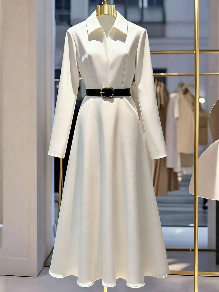 Franclia Đầm dài tay cổ chữ V thanh lịch, thường ngày cỡ lớn dành cho nữ - trắng - Xem 1