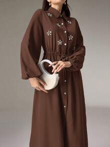 Modelyn Bộ đồ hai mảnh áo dài tay rộng rãi và quần dài cho nữ - màu nâu - Xem 3