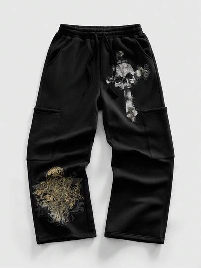 Street Life Men's Casual Skeleton Print Drawstring Waist Pants, Autumn