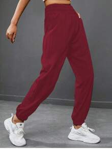 Easithlete 2pcs Women Casual Everyday Commute Simple Solid Color Elastic Waist Side Pockets Jogger Pants Elastic Waist Pants Sports Pants Women Jogger Pants Workout Sweat Pants Baggy Gym Clothes - Multicolor - View 3