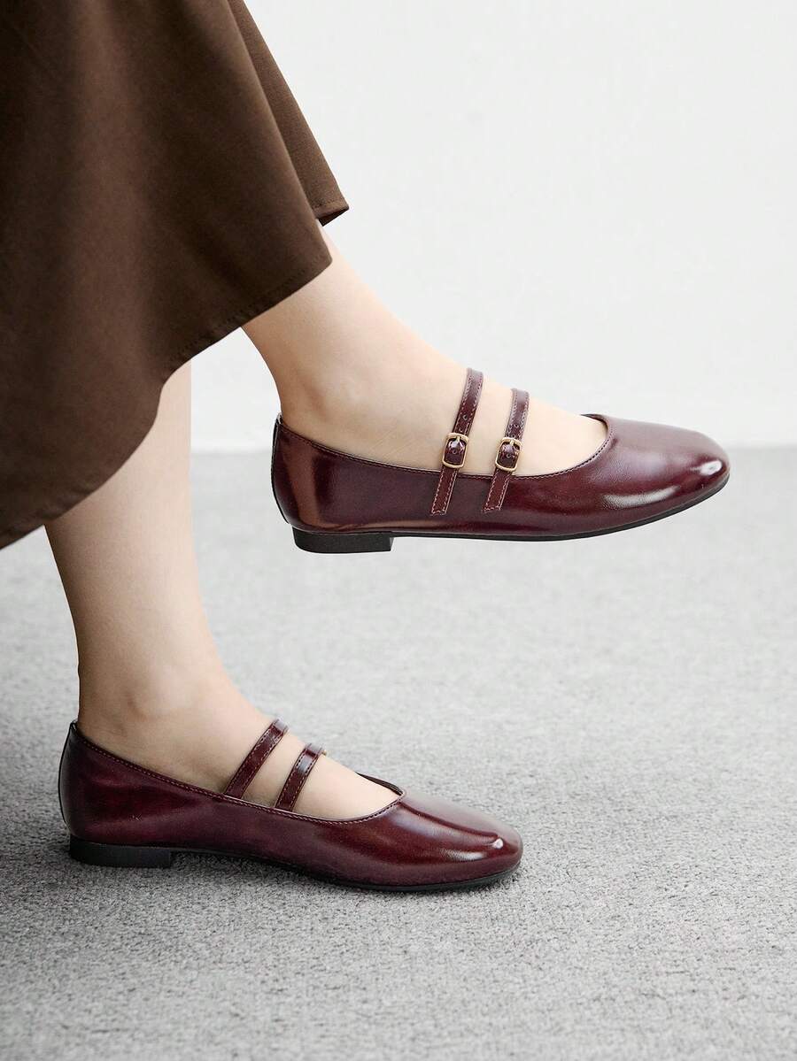 CUCCOO BIZCHIC Women's Versatile Commuter Snap Flats - Burgundy - View 1