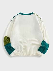 EASEVO Manfinity品牌 - 大码男士撞色套头长袖毛衣，宽松休闲款 - 綠色 - 查看 9