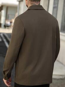 Manfinity Homme Herr enfärgad långärmad sjal med knappar framtill, vintagestil - Kaffebrun - Visa 2