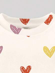 SHEIN Cozy Fall & Winter Styles, Girls Casual Fashion Creative Heart Graphic Print Sweatshirt & Leggings 2-Piece Outfit, Comfortable Athleisure Wear - Multicolor - View 5