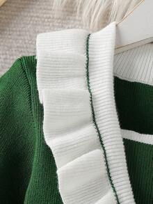 Souflis Souflis 女童可爱心形纽扣毛衣连衣裙 - 荷叶边领口，甜美公主风，秋冬款 - 墨綠色 - 查看 3