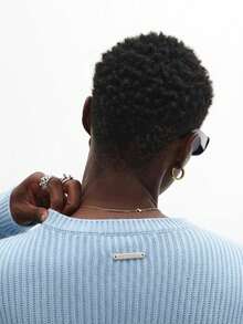 SUMWON Ribbed Knit Cropped Sweater With Round Neckline Long Sleeves Fitted Silhouette Textured Jumper Fall Winter Layering Essential - Blue - View 5