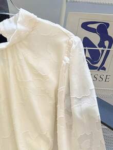 Franclia 女士时尚立领雪纺镂空衬衫 - 杏色 - 查看 9