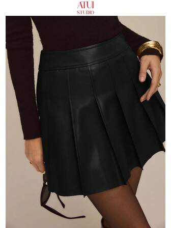 ATUI Studio Women's High Waist Pleated A-Line Mini Skirt, Fashion Casual Versatile Short Pleated Skirt, Modern Minimalist Skirt