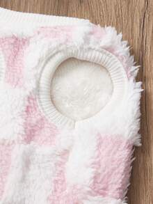 PETSIN 1pc Pink Plush Pet Padded Vest, Warm And Cozy Checkered Pattern, For Autumn/Winter - Pink - View 6