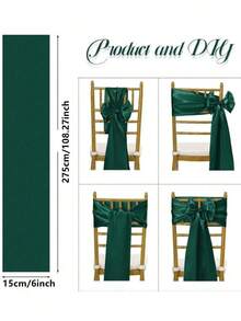 10pcs Dark Green Satin Chair Bow Sashes Wedding Chair Ribbon Bow Silk Chair Knot Ties For Reception Restaurant Event Banquet Party Hotel Decorations - Dark Green - View 9