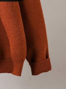 男士菱格纹高领圣诞假日毛衣，费尔岛图案长袖套头衫，棕色学院风圣诞假日针织衫 - 駝色 - 查看 4