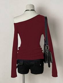 EgrlEra 女士简约甜美蓝色不对称肩部长袖拉链圆领开衫针织毛衣，秋冬款