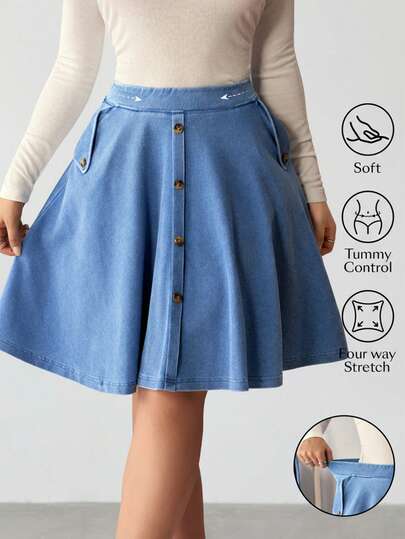 EMERY ROSE 女式纯色前扣休闲百搭牛仔迷你裙