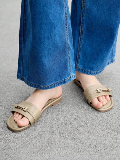 CUCCOO BIZCHIC 女士棕色舒适春夏时尚搭扣装饰凉鞋