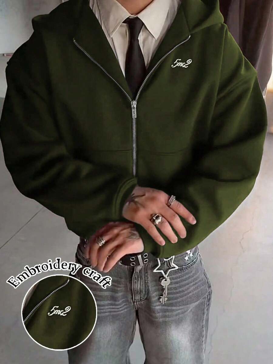 Manfinity Dauomo Men's Solid Color Drop Shoulder Long Sleeve Hooded Casual Versatile Sweatshirt Sweatshirt - Army Green - View 1