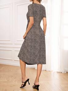 Miaspire Women's V-Neck Short Sleeve Leopard Print Casual Midi Dress - Multicolor - View 2