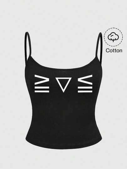 Kawaii Plus Size Women Geometric Print Fitted Casual Camisole