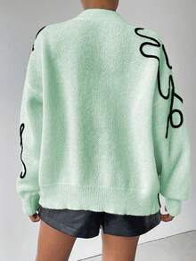 Chiquease Women's Colorblock Pattern Long Sleeve Cardigan - Mint Green - View 2