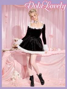 Dola Lovely Giày bốt cổ thấp kiểu Lolita thắt nơ dành cho nữ sinh, gót thấp, kiểu dáng nữ sinh mềm mại, phù hợp cho Halloween, Giáng sinh, mùa thu/đông. - màu đen - Xem 2