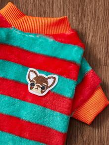 PETSIN 1pc Green Striped Colorful Pet Breathable Warm Hoodie For Autumn And Winter Holiday Leisure, Thick Pet Clothes - Green - View 6