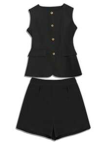 Franclia Summer Elegant Commuter Solid Color Vest & Shorts 2 Pieces Set Clothes For University