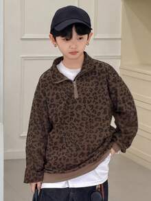 Dazy Kids 秋季大码男童休闲宽松豹纹Polo领卫衣