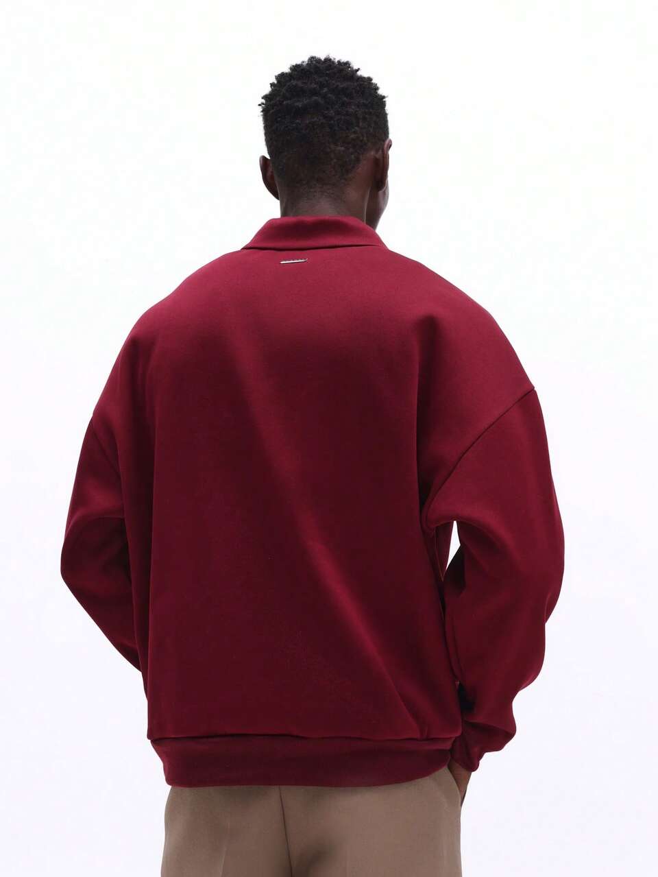 SUMWON Men's Burgundy Half Zip Polo Collar Sweatshirt Regular Fit Long Sleeve Pullover Casual Winter Fall Top Plain