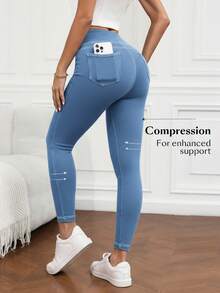 Flexra Women's High Waist Solid Color Comfortable Breathable Elastic Waist Jeans - Blue - View 2