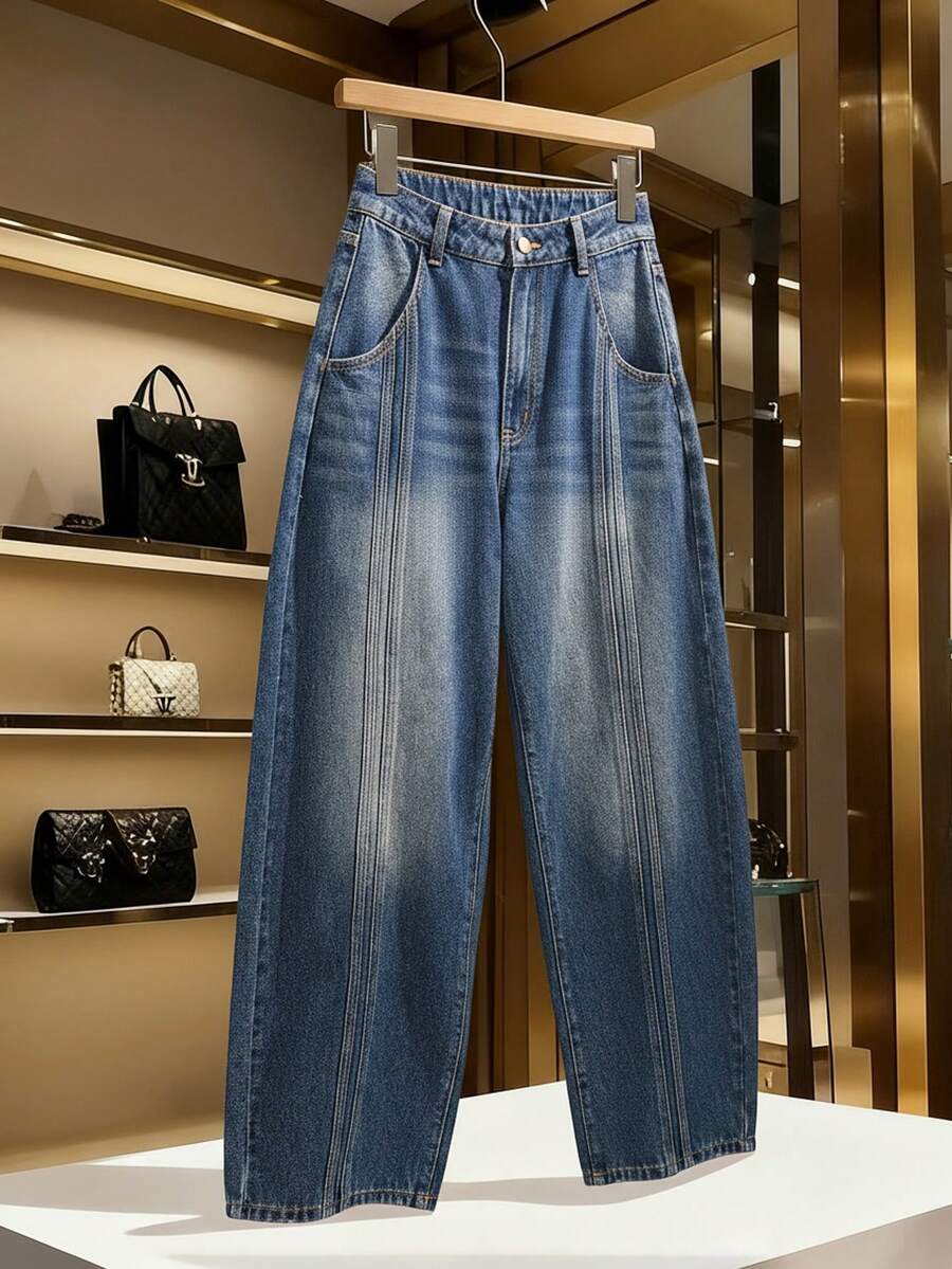 GlowEve Women's Casual Loose Fit Bucket Style Jeans With Pockets Baggy Jeans Loose Jeans Women Jeans Baggy Jeans Wide Leg Baggy Jeans Y2k - Dark Wash - View 1