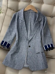 Franclia Plus Size Women's French Style Casual Elegant 3/4 Sleeve Blazer, Autumn/Winter Suit Jacket For Women Blazer Jacket For Women Women Blazer Summer Blazer Dress Jacket Women's Blazer - Blue - View 1