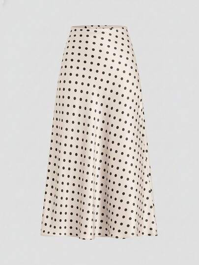 Firerie Falda de estilo vacacional elegante y retro con estampado de lunares para mujer