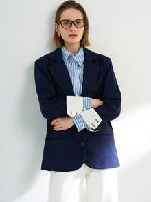 Airaco Women's Fashion Casual Lapel NeckSingle-Breasted Blazer - Navy Blue - View 6