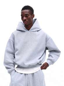 SUMWON Bộ đồ hoodie pha trộn cỡ lớn và quần nỉ ống rộng phối chi tiết đường may cho trang phục mặc nhà mùa đông thoải mái hàng ngày - Xám - Xem 3
