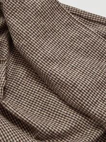 SHEIN MOD Abrigo largo sin mangas estilo trench de mujer minimalista y casual en color caqui con estampado de pata de gallo vintage, estilo "Old Money" para otoño/invierno