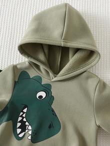 Cozy Pixies Baby Boy Cartoon Dinosaur Pattern Knitted Soft Hooded Long Sleeve Pullover Sweatshirt - Apricot - View 6