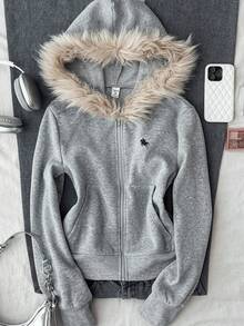 Teen Girls Graphic Print Pocket Sweatshirt - Grey - View 1