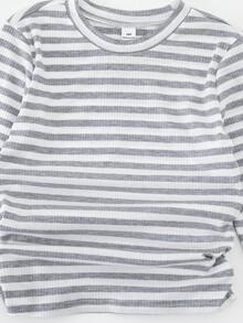 SHEIN ChillGRL 3 pièces/Set T-shirts à manches longues ajustés, col rond, taille froncée, style décontracté pour jeunes filles - Multicolore - Voir 3