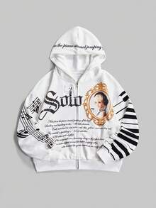 ROMWE Avant Y3K Subculture Avant-Garde Funny Letter Rhinestone Print Slim Fit Hooded Sweatshirt For Women - White - View 1