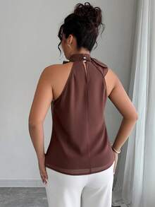 Elenzga Ruched Sleeveless Blouse, Intellectual And Elegant - Brown - View 2