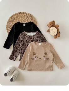 3pcs/Set Cute Baby Girls Knitted Long Sleeve Tops, Versatile For Autumn/Winter - Multicolor - View 4