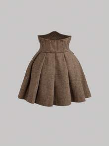SHEIN MOD Bộ trang phục công sở thanh lịch dành cho nữ gồm 2 món: Áo cánh tay bồng ôm sát và váy xòe họa tiết răng sói, Xuân/Thu - Nhiều màu - Xem 6