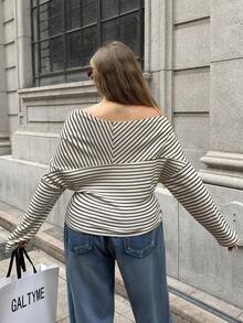 SHEIN EZwear Áo thun kẻ sọc cỡ lớn, thường ngày khi đi làm, hẹn hò và đi chơi, Thu/Đông - Nhiều màu - Xem 2